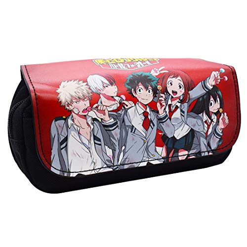 My Hero AcademiaEstuche de Lápices - YUESEN lona impermeable Gran capacidad Bolsa Doble cremallera Oficina Bolígrafo Organizador Bolsa de papelería con compartimentos para niñas niños y adultos