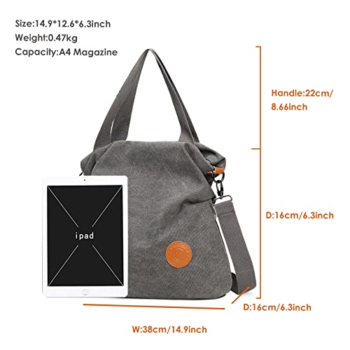 Myhozee Bolsos de Mujer,Bolso Bandolera Mujer Bolso Lona de Hombro Bolso Tote Bolso Shopper Bolso de Mano para Multifuncional - Negro