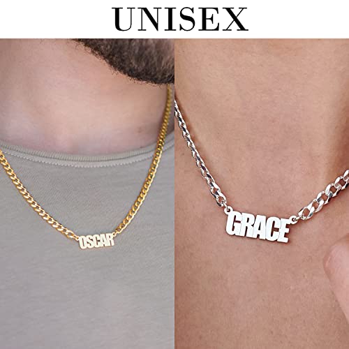 MyNameNecklace - Collar Personalizado con Nombre con cadena gruesa en Plata de Ley .925 - Regalos para Hombre, Regalo para Mujer (Plata)