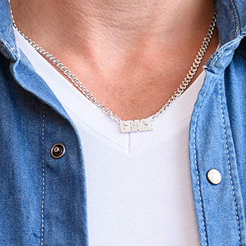 MyNameNecklace - Collar Personalizado con Nombre con cadena gruesa en Plata de Ley .925 - Regalos para Hombre, Regalo para Mujer (Plata)