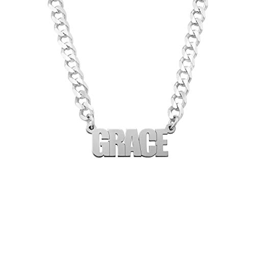 MyNameNecklace - Collar Personalizado con Nombre con cadena gruesa en Plata de Ley .925 - Regalos para Hombre, Regalo para Mujer (Plata)
