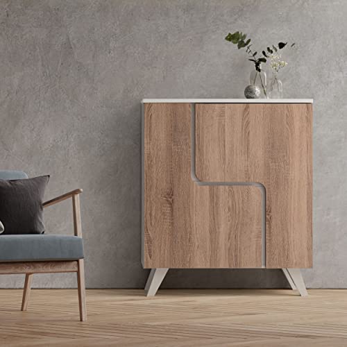 MyosHome - Mueble Aparador Comoda en Roble y Blanco 80 x 94 x 34 cm Venus