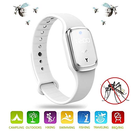 MZFANG Ultrasonido Repelentes de Mosquitos Pulsera Repelente de Mosquitos Electrónico Antimosquitos Bandas Repelentes de Insectos Plagas con Reloj Impermeable Apto Adultos niños (Blanco)