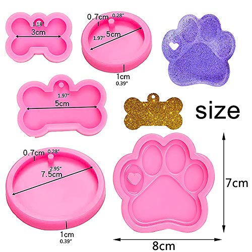 MZSM 5 Piezas Molde de Silicona para Hueso de Perro, Forma de pata de Mascota Molde de Silicona para Llavero Hecho a Mano con Orificio Moldes, Moldes de Resina para Llaveros de Silicona para Chocolate