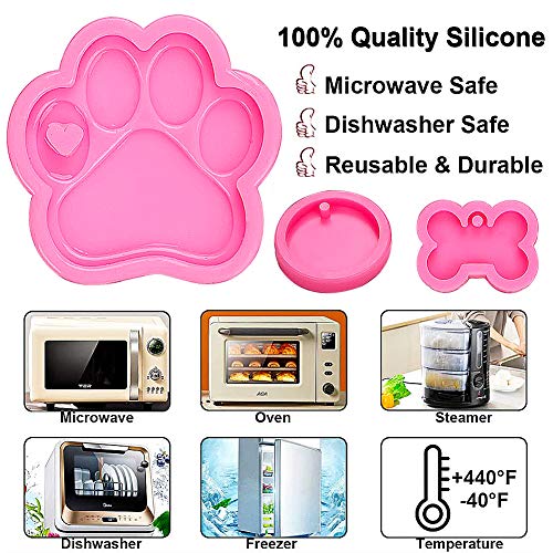 MZSM 5 Piezas Molde de Silicona para Hueso de Perro, Forma de pata de Mascota Molde de Silicona para Llavero Hecho a Mano con Orificio Moldes, Moldes de Resina para Llaveros de Silicona para Chocolate