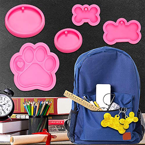 MZSM 5 Piezas Molde de Silicona para Hueso de Perro, Forma de pata de Mascota Molde de Silicona para Llavero Hecho a Mano con Orificio Moldes, Moldes de Resina para Llaveros de Silicona para Chocolate
