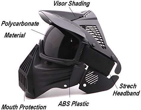 N / C Máscara De Paintball Táctica, Máscara De Pistola De Aire De Cara Completa con Gafas, Accesorios De Disfraz De Juego De Halloween BBS CS, para Equipo De Protección Táctica y esquí De Fondo