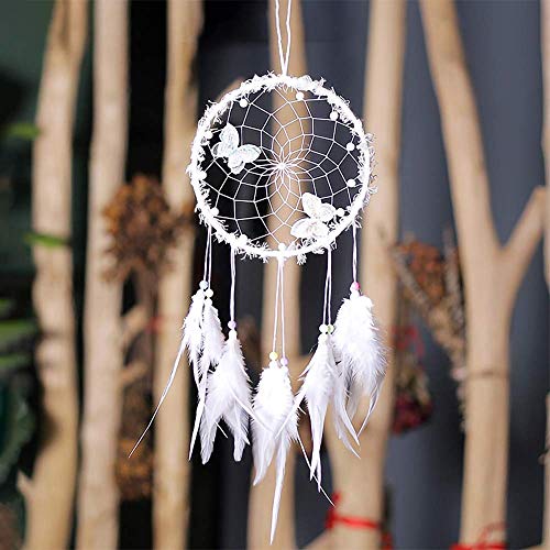 N-D Atrapasueños con luz LED, decoración de pared india, atrapasueños para dormitorio, manualidades, regalo de boda, para niños, niñas y amigos (blanco)