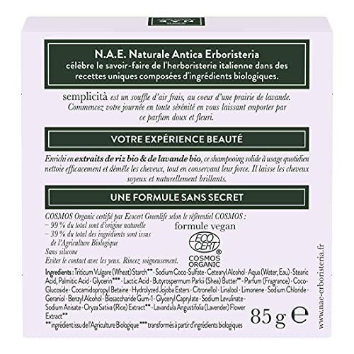 N.A.E. - Shampooing Solide Certifié Bio - Usage Quotidien Cheveux Normaux - 85 g