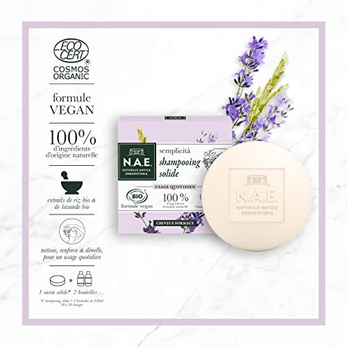N.A.E. - Shampooing Solide Certifié Bio - Usage Quotidien Cheveux Normaux - 85 g