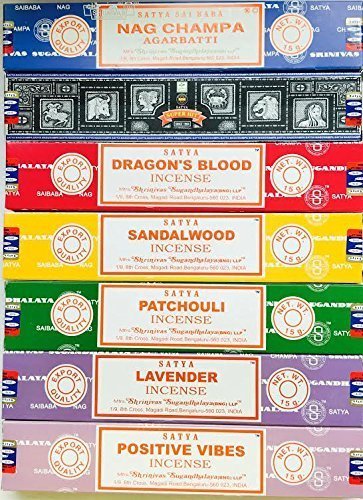 Nag Champa - Paquete de varillas de incienso (15 g, 7 aromas), enrolladas a mano, no tóxicas, perfectas para meditación y relajación, paquete regalo