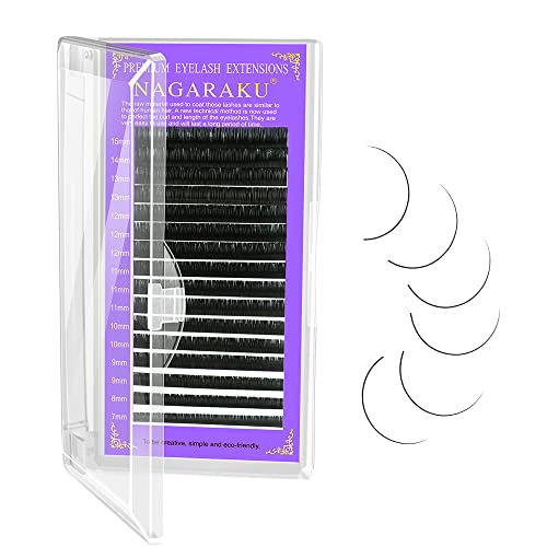 NAGARAKU Extensiones de Pestañas Individuales Volumen Lahses Pelo a Pelo Natural Blando Suave Negro Eyelash Extension Pestañas Postizas 16 Filas（Espesor 0.15mm Curva D Longitud Mixta 7-15mm）