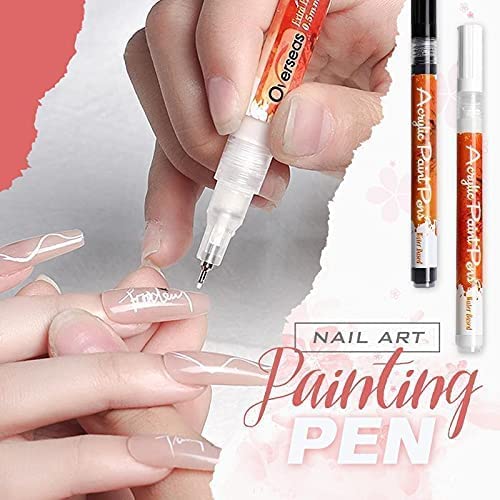 Nail Art Painting Pen Quick Dry Acrylic Paint Graffiti Pen 1mm Tip DIY Nail Beauty Tool, Nail Art Painting Pen, for Acrylic/Natural/Gel Nails (4 colors)