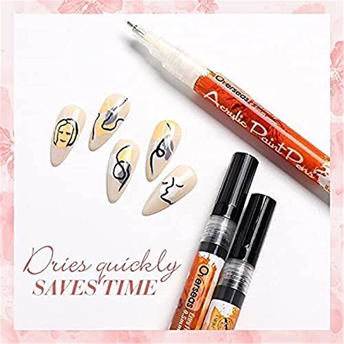 Nail Art Painting Pen Quick Dry Acrylic Paint Graffiti Pen 1mm Tip DIY Nail Beauty Tool, Nail Dotting Painting Drawing Pens, Nail Art Liner Pen for Acrylic/Natural/Gel (4 Color)
