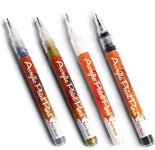 Nail Art Painting Pen Quick Dry Acrylic Paint Graffiti Pen 1mm Tip DIY Nail Beauty Tool, Nail Dotting Painting Drawing Pens, Nail Art Liner Pen for Acrylic/Natural/Gel (4 Color)
