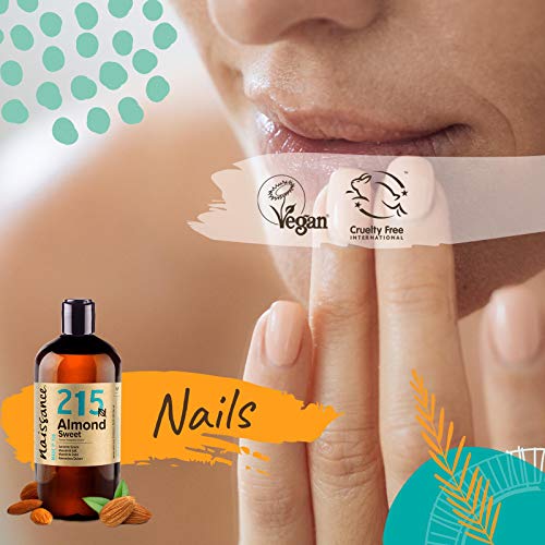 Naissance Aceite De Almendras Dulces Prensado en Frio Puro (no. 215) - 500ml - Hidratante y Emoliente Natural Cuidado Cara, Pelo, Uñas, Cuerpo, Piel – Ideal Para Masaje Corporal, Jabones, Estrías