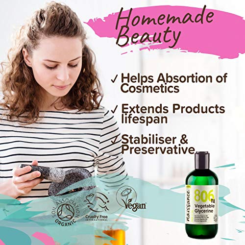 Naissance Glicerina Vegetal Liquida Pura BIO (No. 806) 250ml - Hidratante Natural Para Cabello, Piel, Cuerpo Sin Fragancia – Ideal Para Jabones, Base Cosmetica Manualidades – Vegana Alimentaria
