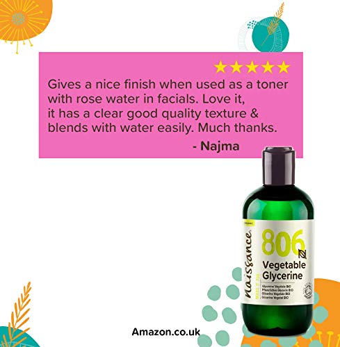 Naissance Glicerina Vegetal Liquida Pura BIO (No. 806) 250ml - Hidratante Natural Para Cabello, Piel, Cuerpo Sin Fragancia – Ideal Para Jabones, Base Cosmetica Manualidades – Vegana Alimentaria