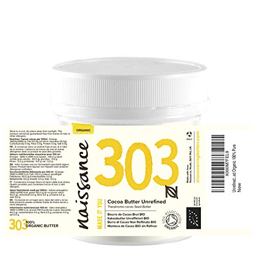 Naissance Manteca de Cacao BIO n. º 303 – 100g - Pura, natural, certificada ecológicamente, vegana, no OGM - Ideal para recetas cosméticas DIY