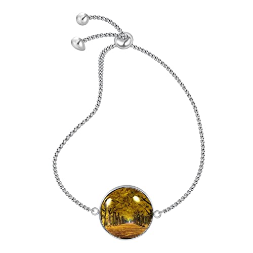nakw88 Pulseras de acero inoxidable con patrones para mujeres y niñas ajustables | Exquisita caja otoño árboles amarillo follaje Avenue
