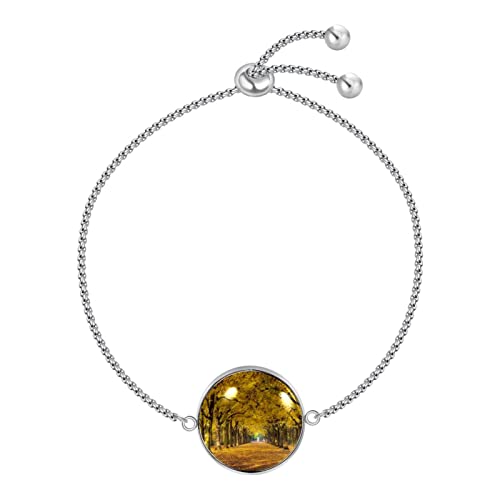 nakw88 Pulseras de acero inoxidable con patrones para mujeres y niñas ajustables | Exquisita caja otoño árboles amarillo follaje Avenue