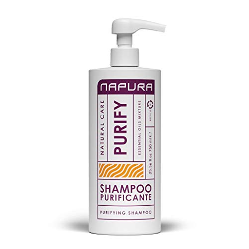 Napura Purify Champú purificante para cuero cabelludo sano 750ml - Limpiador purificante y purifica el cabello - cero picazón, irritación - efecto antiséptico y antibacteriano