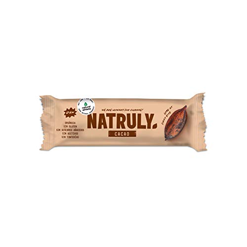 NATRULY Barritas Energéticas BIO Cacao Sin Azúcar Añadido, 100% Natural y Orgánicas, Sin Gluten, Vegana -Pack 14x40g