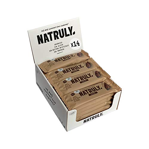 NATRULY Barritas Energéticas BIO Cacao Sin Azúcar Añadido, 100% Natural y Orgánicas, Sin Gluten, Vegana -Pack 14x40g