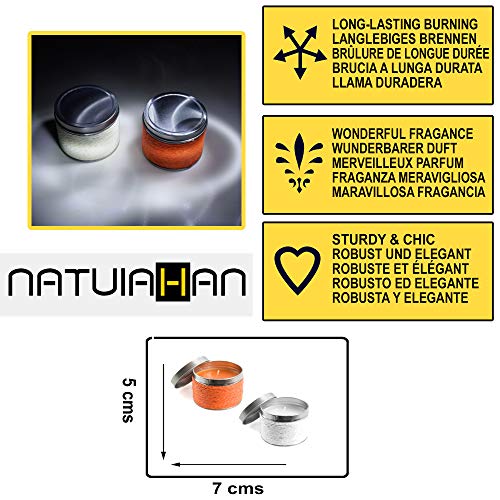 Natuiahan Set de 2 Velas Perfumadas con Recipientes Metálicos (Fragancias de Naranja y Vainilla)