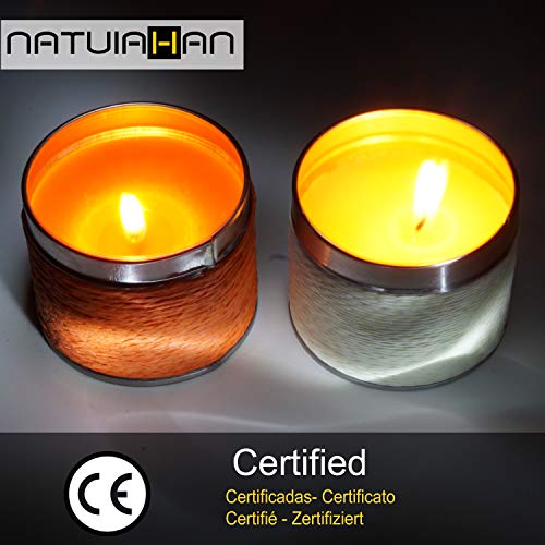 Natuiahan Set de 2 Velas Perfumadas con Recipientes Metálicos (Fragancias de Naranja y Vainilla)