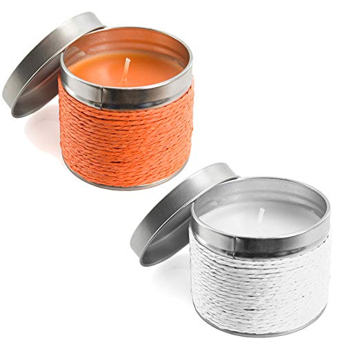 Natuiahan Set de 2 Velas Perfumadas con Recipientes Metálicos (Fragancias de Naranja y Vainilla)