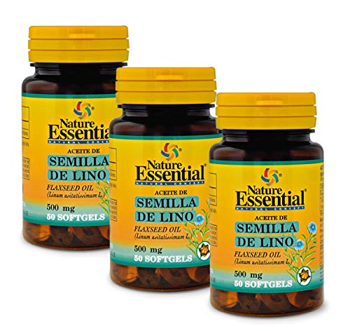 Nature Essential | Aceite de Semilla de Lino 500 mg | Rico en Ácidos Grasos y Omega-3 | Complemento Alimenticio con Propiedades Antioxidantes | 50 Perlas | Pack 3 unidades