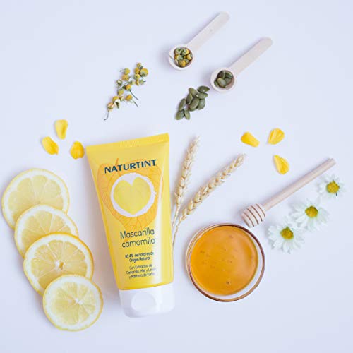 Naturtint Mascarilla Camomila. Hidratación y Brillo. Intensos Reflejos Dorados. 97,4% Ingredientes Naturales. Camomila, Miel y Limón. 150ml