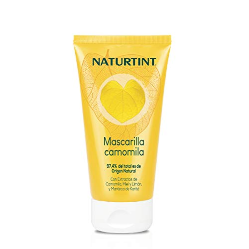 Naturtint Mascarilla Camomila. Hidratación y Brillo. Intensos Reflejos Dorados. 97,4% Ingredientes Naturales. Camomila, Miel y Limón. 150ml