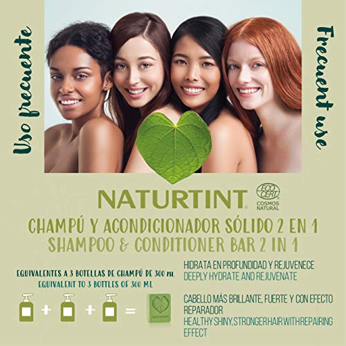 Naturtint Uso Frecuente 2 en 1, Champú Sólido + Acondicionador Ecológico, Hidrata y Repara, Cabello Más Brillante y Fuerte, 99% Ingredientes Naturales, Sin Siliconas ni Parabenos - 75ml
