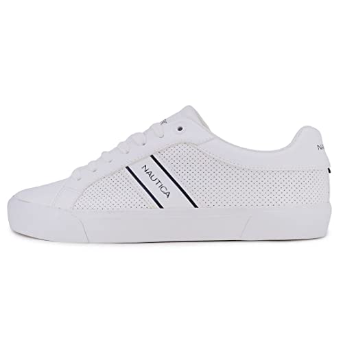 Nautica Men's Trimble Casual Lace-Up Shoe,Classic Low Top Loafer, Fashion Sneaker-White-9.5