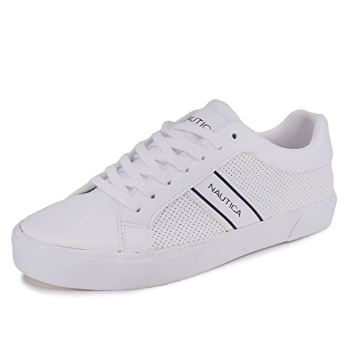 Nautica Men's Trimble Casual Lace-Up Shoe,Classic Low Top Loafer, Fashion Sneaker-White-9.5