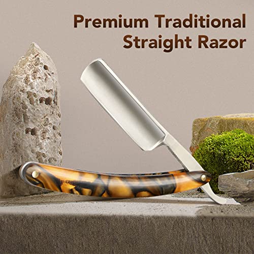 Navaja de Afeitar Tradicional, Navaja de Afeitar Barbero, Máquina de Afeitar Manual con Cuchillo para Barba, Cepillo para Barba, Cinturón Pulidor y Caja de Madera - Regalo de San Valentin Hombres
