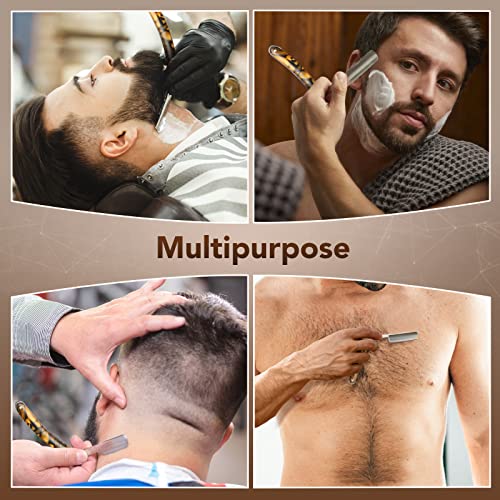 Navaja de Afeitar Tradicional, Navaja de Afeitar Barbero, Máquina de Afeitar Manual con Cuchillo para Barba, Cepillo para Barba, Cinturón Pulidor y Caja de Madera - Regalo de San Valentin Hombres