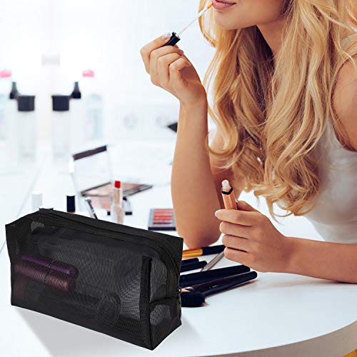 Neceser de Maquillaje, Malla Bolsa de Aseo Cosméticos, Bolsa de Artículos de Tocador de Viaje con Cremallera para Mujer y Hombre, Juego de 3 (Negro)