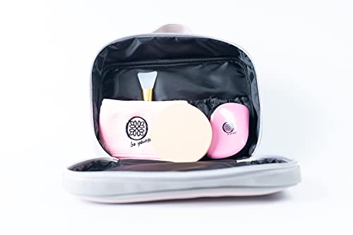 Neceser Mujer de Maquillaje de Viaje con Cremallera Portátil para Mujeres con Accesorios Incluidos Peine Esponja Desmaquillante Banda para Cabello Aplicador Pinzel Crema Facial Cosmeticos