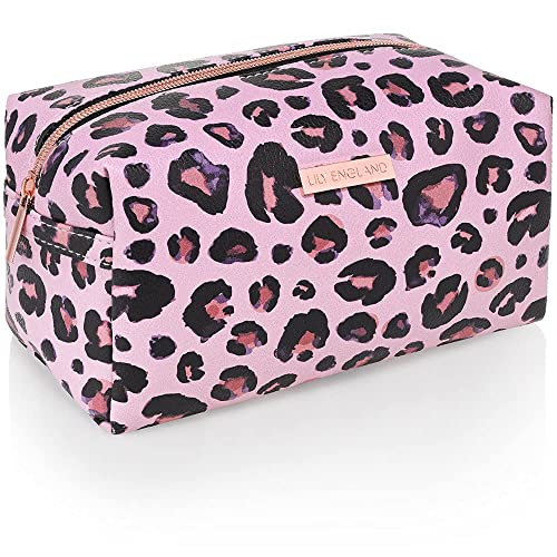 Neceser Mujer para Ordenar Bolso - Organizador de Maquillaje, Bolsa de Aseo o Estuche Escolar - Neceser de Viaje - Estampado de Leopardo Rosa - Lily England
