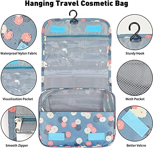 Neceser Mujer Viaje Colgante Organizador Maquillaje Bolsa de Aseo Gran Capacidad Bolso de Mujer para Viajar con asa y Gancho-, Mujer,niña- Accesorios Maquillaje, Viaje, Camping (Azul Oscuro)