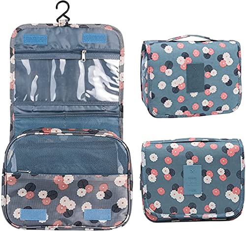 Neceser Mujer Viaje Colgante Organizador Maquillaje Bolsa de Aseo Gran Capacidad Bolso de Mujer para Viajar con asa y Gancho-, Mujer,niña- Accesorios Maquillaje, Viaje, Camping (Azul Oscuro)