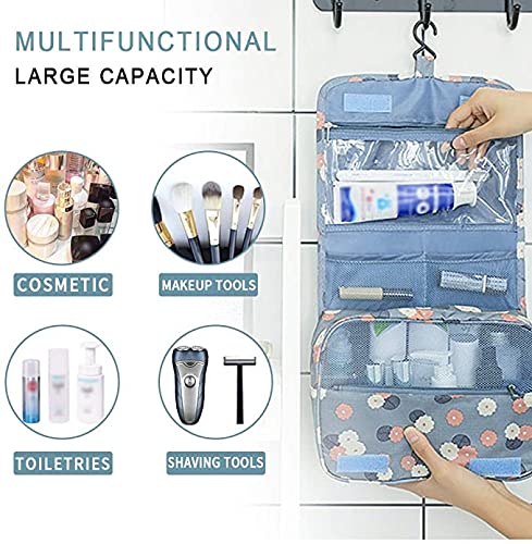 Neceser Mujer Viaje Colgante Organizador Maquillaje Bolsa de Aseo Gran Capacidad Bolso de Mujer para Viajar con asa y Gancho-, Mujer,niña- Accesorios Maquillaje, Viaje, Camping (Azul Oscuro)