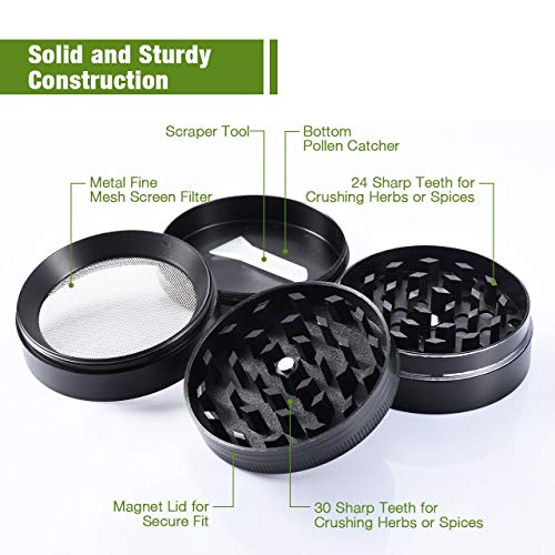 NECTAR Grinder | Molinillo de Hierbas de Metal Premium | Molinillo portátil Amoladora de Aluminio anodizado Negro de 4 Partes con Pantalla de micras (40mm - Pequeño)