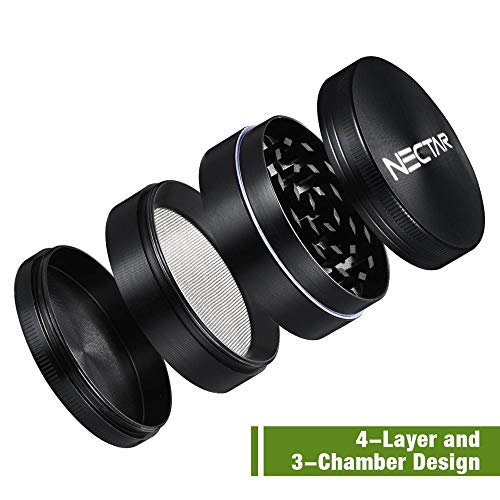 NECTAR Grinder | Molinillo de Hierbas de Metal Premium | Molinillo portátil Amoladora de Aluminio anodizado Negro de 4 Partes con Pantalla de micras (40mm - Pequeño)