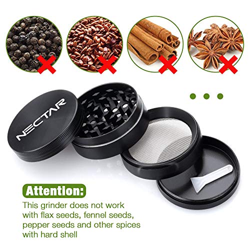 NECTAR Grinder | Molinillo de Hierbas de Metal Premium | Molinillo portátil Amoladora de Aluminio anodizado Negro de 4 Partes con Pantalla de micras (40mm - Pequeño)