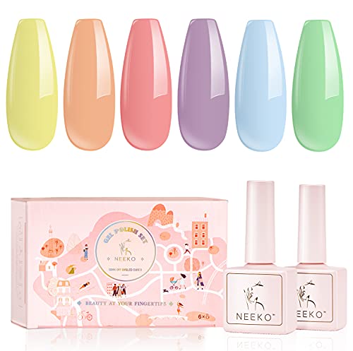 Neeko Esmaltes Semipermanente 6 colores Macaron Juego de esmaltes de uñas Baby Blue Shellack Gel Polish Set Colores de gel para uñas Color suave y cálido Soak Off LED Gel Polish Nail Art Design