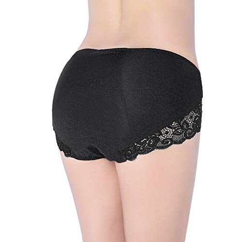 Neione Mujer Bragas de Encaje Hipsters Menstruales Absorbentes Ropa Interior para la Menstruación Periodo Regla PK de 3 Negro 2XL